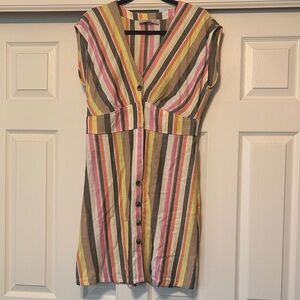 LOFT Multicolor Striped V-Neck Mini Dress